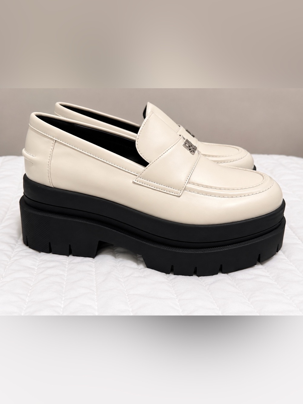 Hugo Boss Cream Leather Platform Lug Sole Loafers